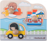 Everearth vormenpuzzel Voertuigen junior hout 3 stukjes Everearth vormenpuzzel Voertuigen junior hout 3 stukjes