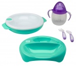 Saro eetset met warmtebord en beker 5-delig groen/wit/paars Saro eetset met warmtebord en beker 5-delig groen/wit/paars